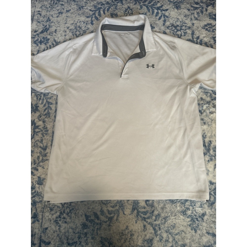 Under Armour Polo Shirt Mens 3XL White Loose Fit Short Sleeve Golf Activewear